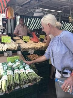 At the market, note all the white asparagus, and green as well.